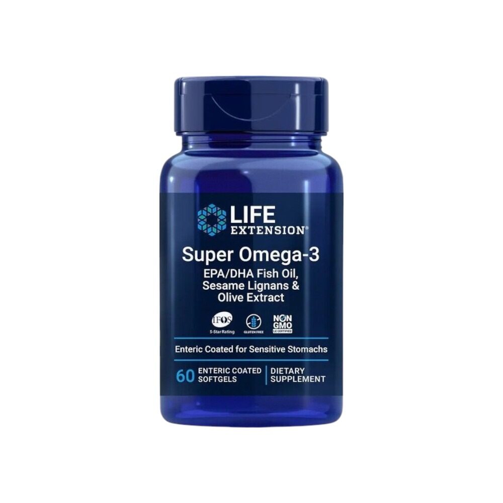 Life Extension Super Omega-3 EPA/DHA with Sesame Lignans & Olive Extract 60 Enteric Coated Softgels