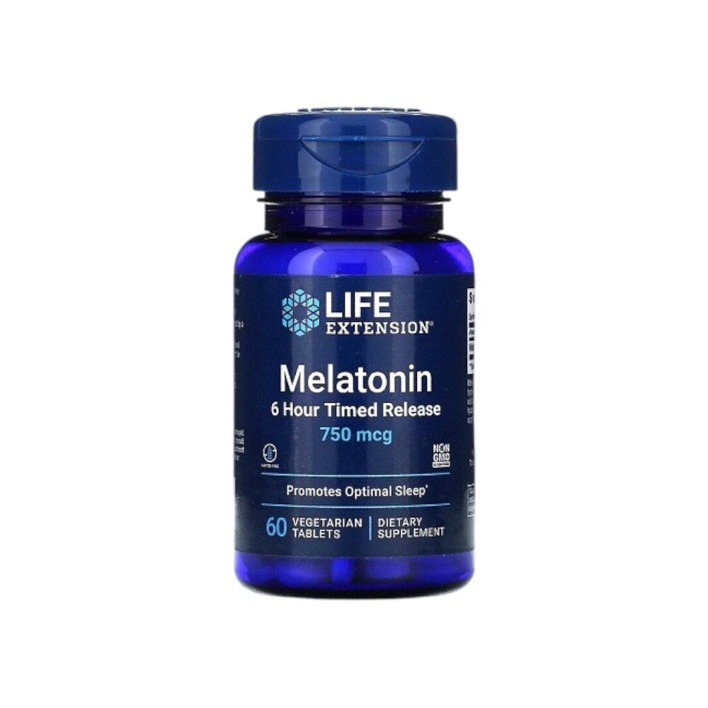 Life Extension Melatonin 6 Hour Timed Release, 750mcg 60 Vegetarian Tabs
