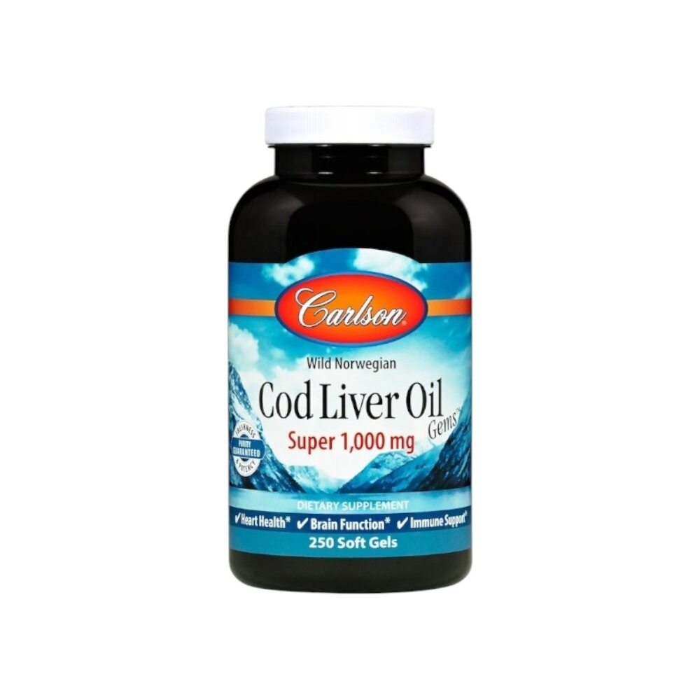 Carlson Labs Wild Norwegian Cod Liver Oil Gems, 1000mg 250 Softgels