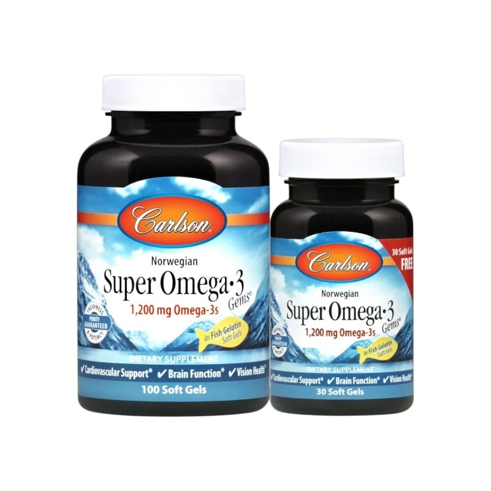 Carlson Labs Norwegian Super Omega-3 Gems, 1200mg 100 + 30 Softgels