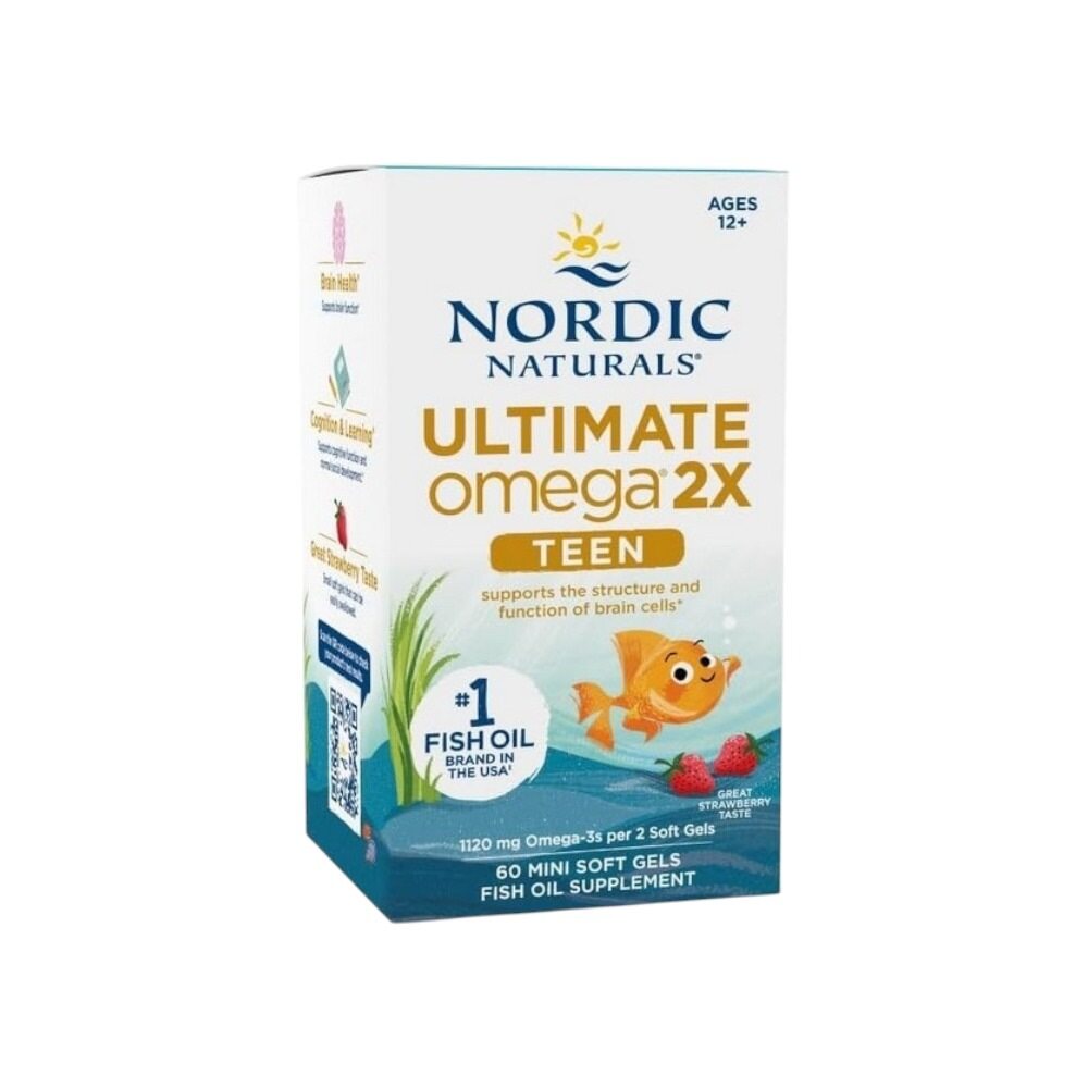 Nordic Naturals Ultimate Omega 2X Fish Oil TEEN, Strawberry 60 mini Softgels