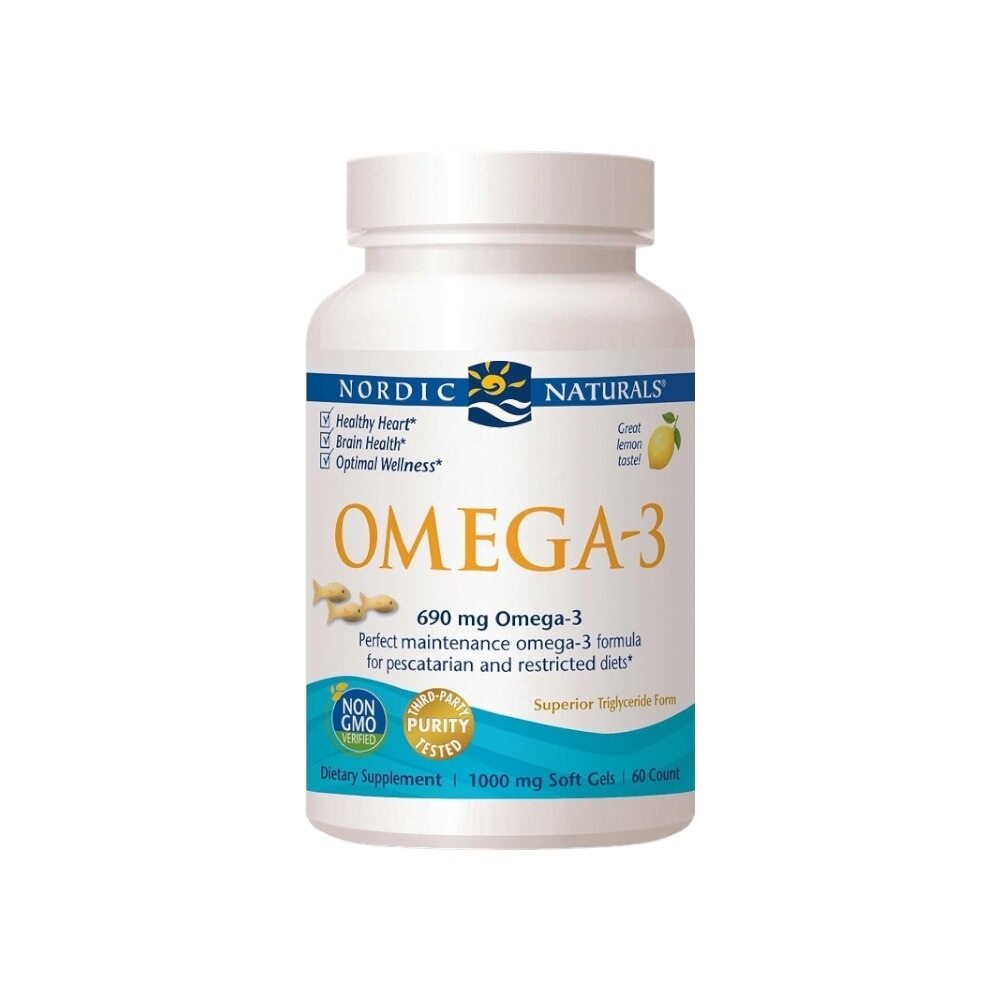Nordic Naturals Omega-3, 690mg Lemon (Fish Gelatin) 60 Softgels