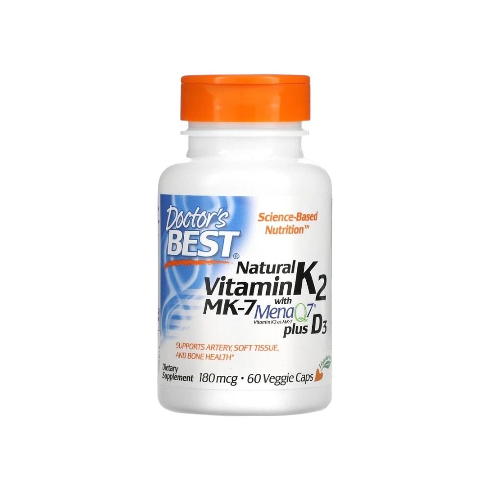 Doctor's Best Natural Vitamin K2 MK7 with MenaQ7 plus D3, 180mcg 60 vcaps