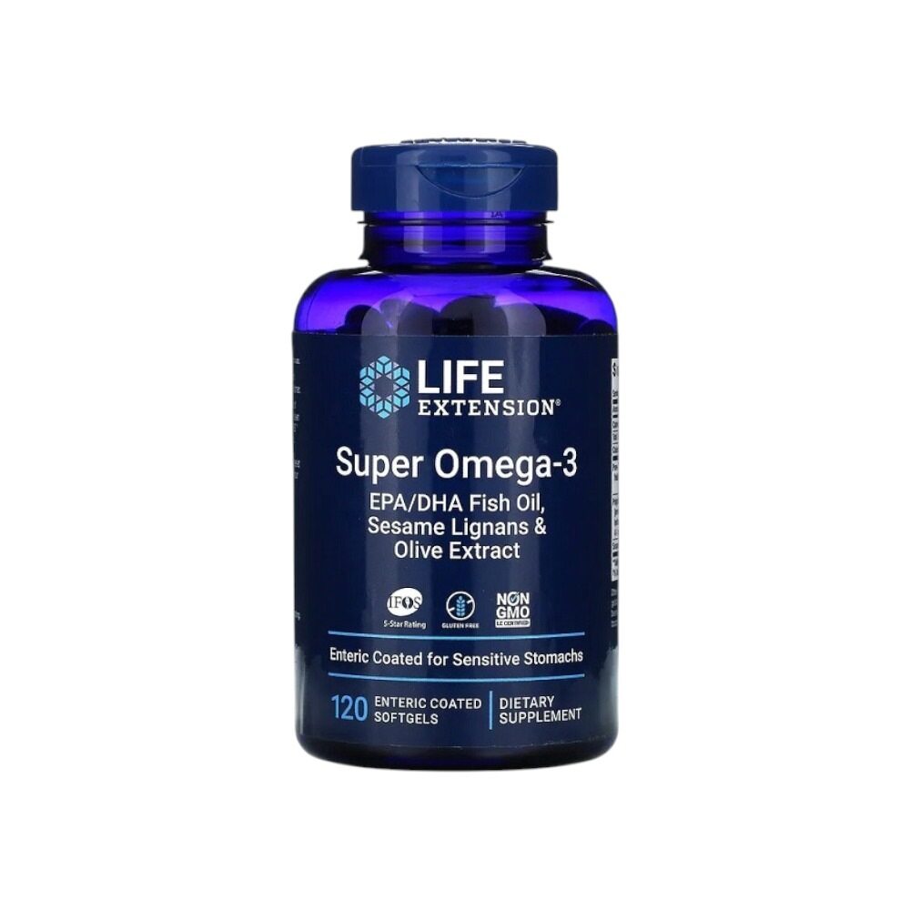 Life Extension Super Omega-3 EPA/DHA with Sesame Lignans & Olive Extract 120 Enteric Coated Softgels