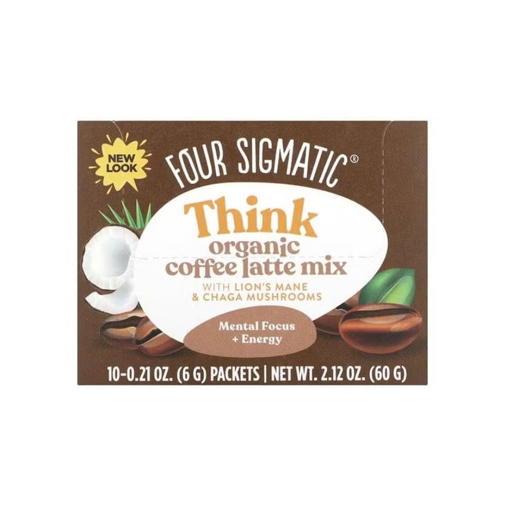 Four Sigmatic Organic Think Coffee Latte Mix with Lion's Mane & Chaga Mushrooms 10 Sachets