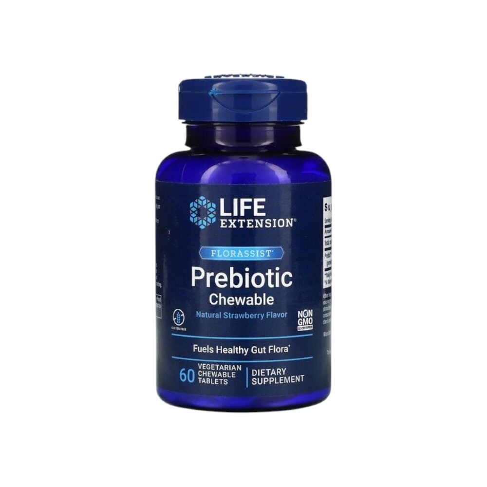 Life Extension Florassist Prebiotic Chewable, Natural Strawberry 60 Vegetarian Chewable Tab
