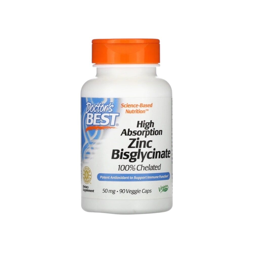 Doctor's Best High Absorption Zinc Bisglycinate, 50mg 90 Vcaps