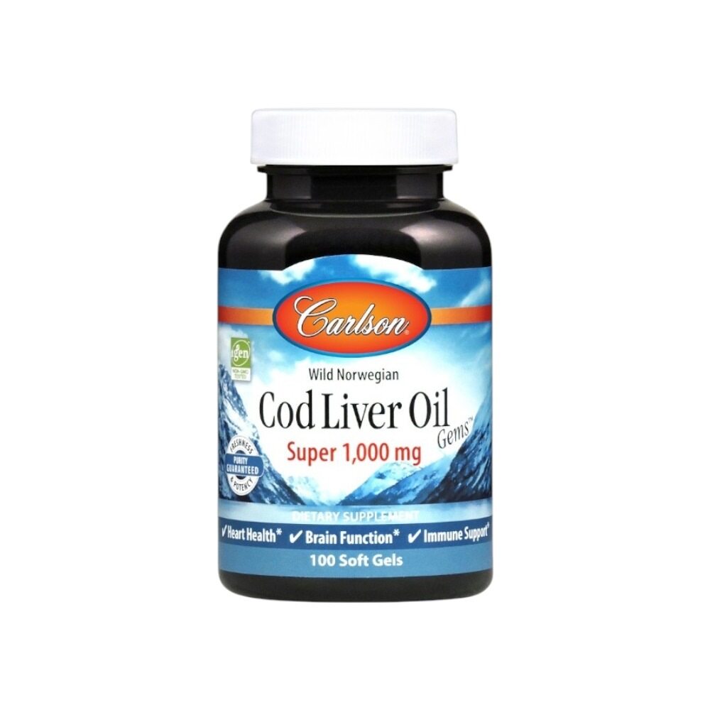 Carlson Labs Wild Norwegian Cod Liver Oil Gems, 1000mg 100 Softgels