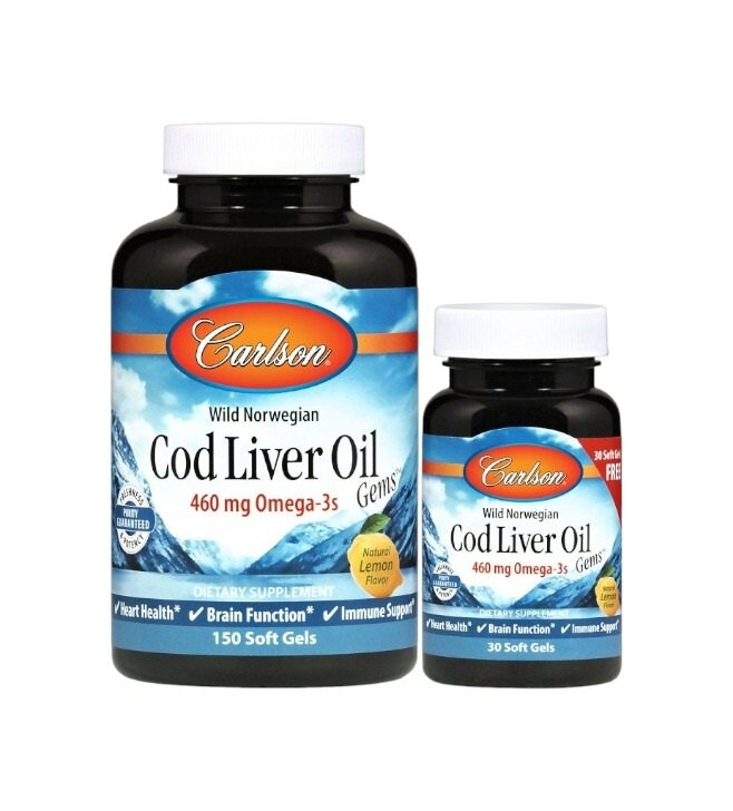 Carlson Labs Wild Norwegian Cod Liver Oil Gems, 460mg 150 + 30 Softgels