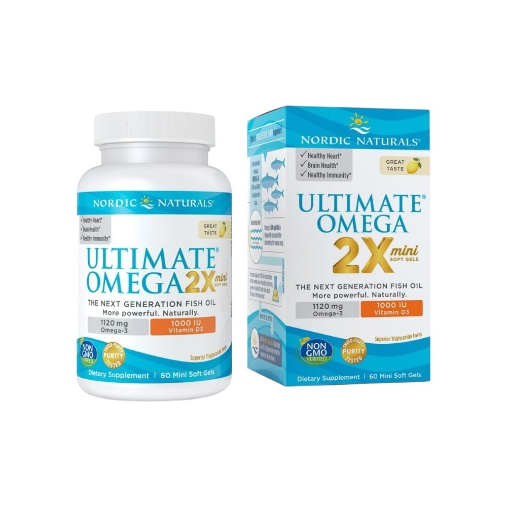 Nordic Naturals Ultimate Omega 2X Mini with Vitamin D3, 1120mg Lemon 60 mini Softgels