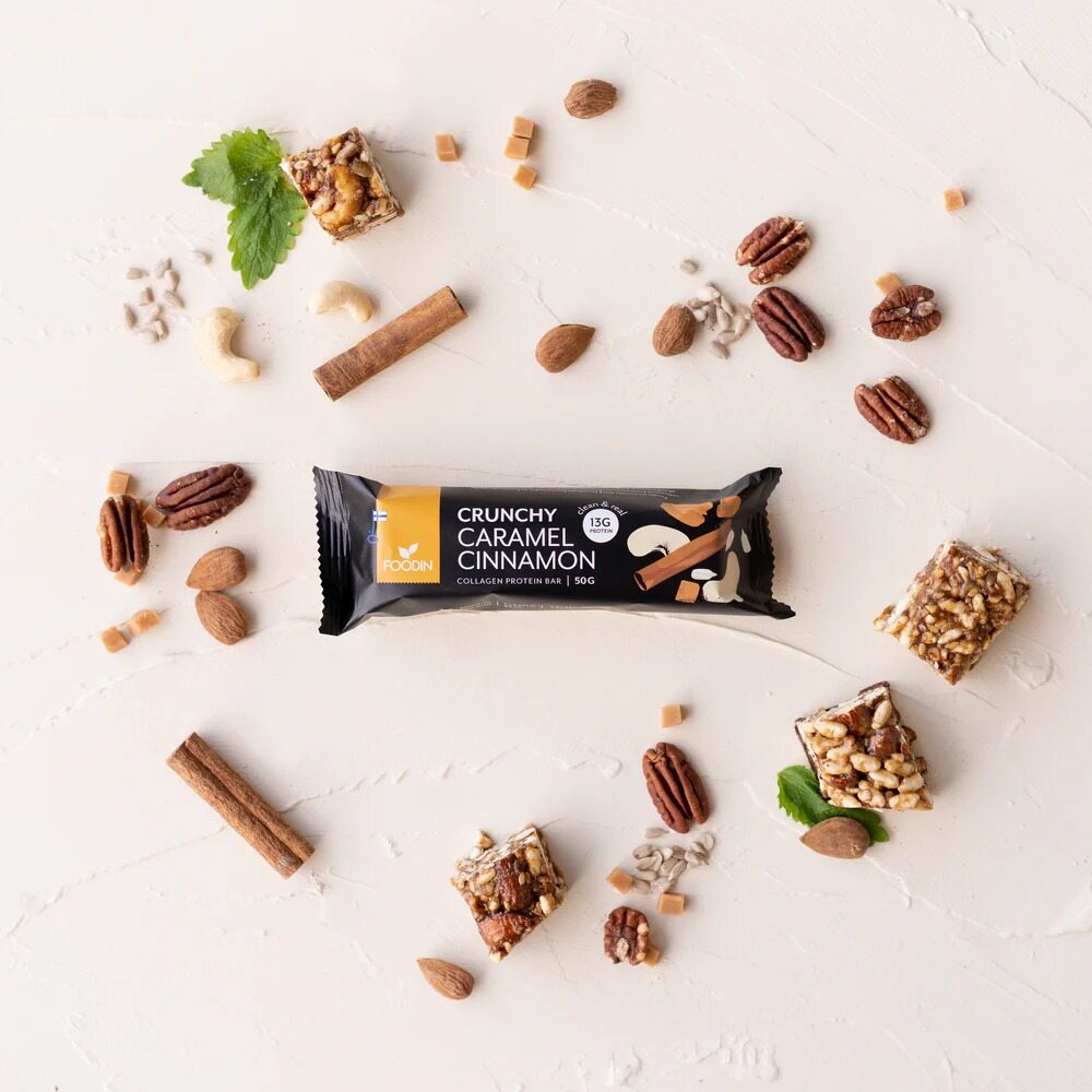 Foodin Crunchy Collagen Protein Bar Caramel Cinnamon, 50g