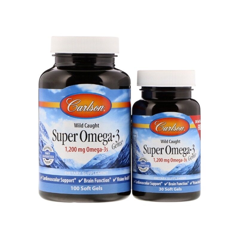 Carlson Labs Wild Caught Super Omega-3 Gems, 1200mg 100 + 30 Softgels