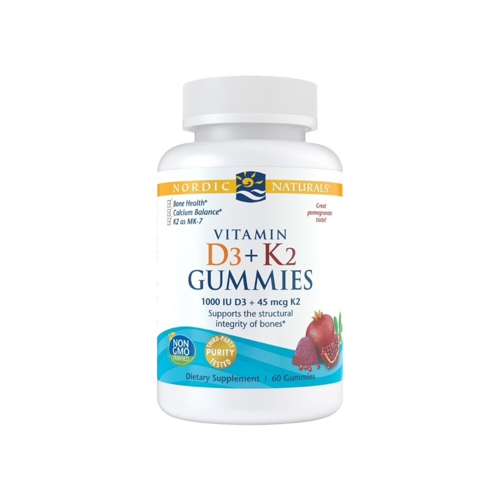 Nordic Naturals Vitamin D3+K2 Gummies, Pomegranate 60 Gummies