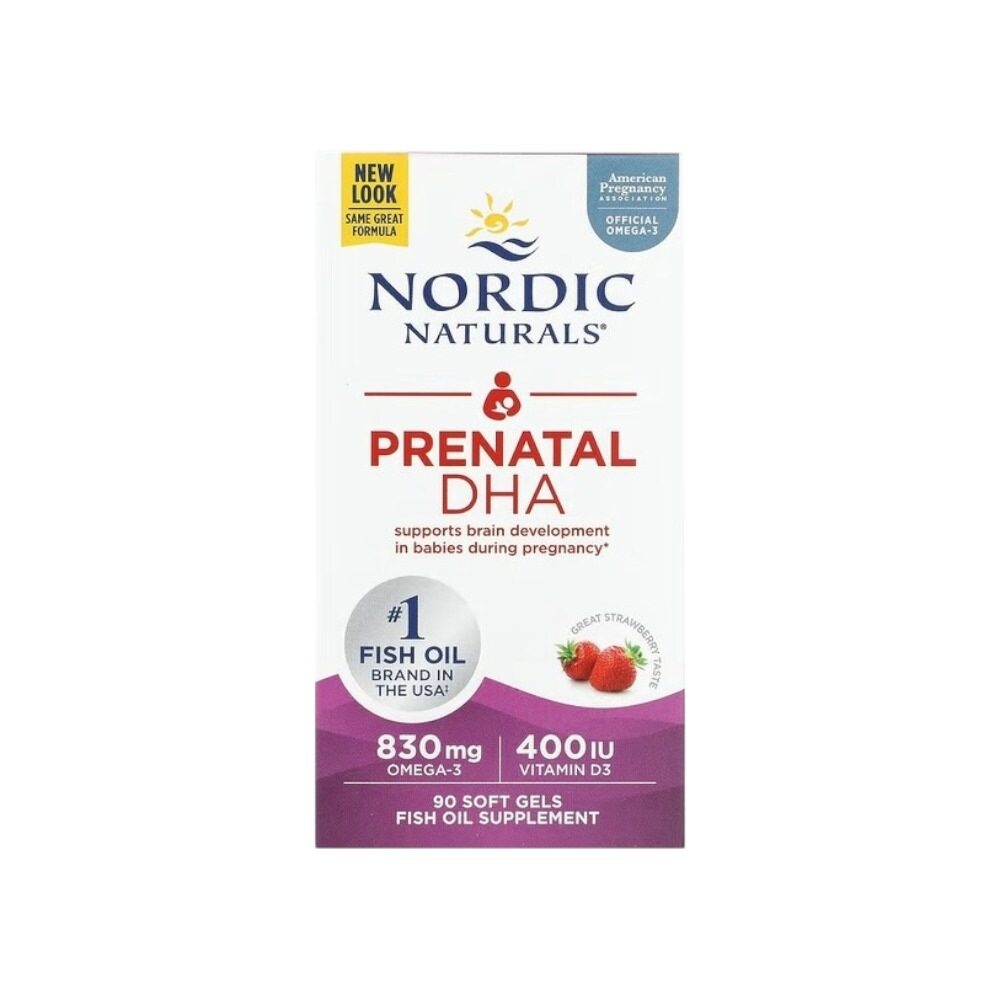 Nordic Naturals Prenatal DHA, 830mg Omega-3 + 400 IU D3 Strawberry 90 Softgels